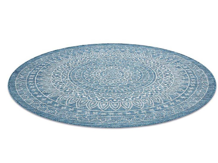 RugsX Tapijt Rond | Sisal Tapijt Sisal Loft 21207 Rosette Rond Boho Ivoor/Zilver/Blauw Cercle 120 Cm