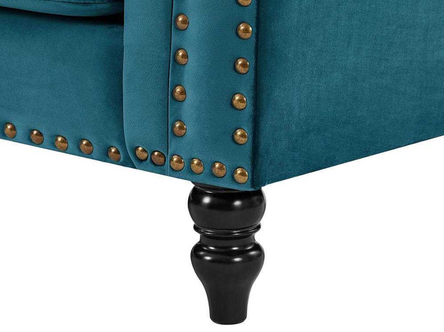 Vente-unique Chesterfield Zitbank | Omkeerbare Hoekbank Van Blauwgroen Velours Turner