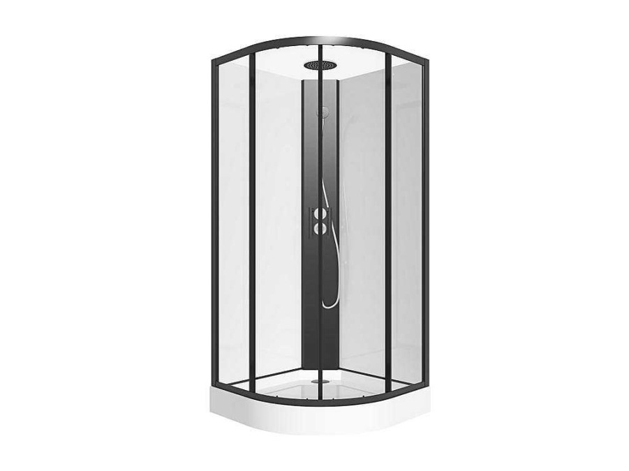 Shower & Design Douchecabine | Douchecabine Kwart Cirkel - Aanpasbare Hoogte - L80 X B80 X H213/232 Cm - Zwart En Wit - Rovata