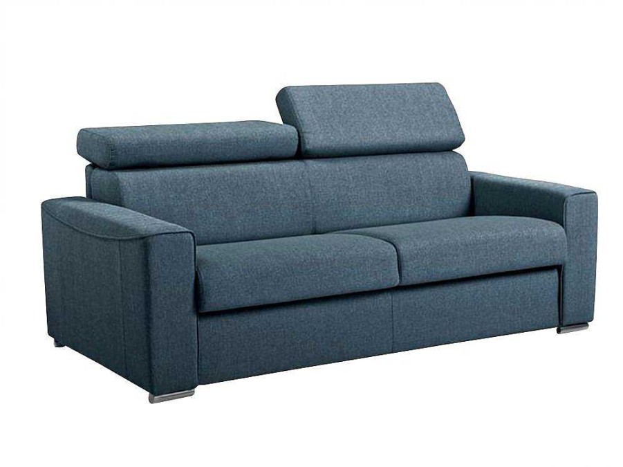 Vente-unique Speciale Modellen Zitbanken & Fauteuils | Driezits Express Slaapbank Van Stof Vizir - Blauw - Slaapafmeting Met Brede Latten 140 Cm - Matras 18 Cm