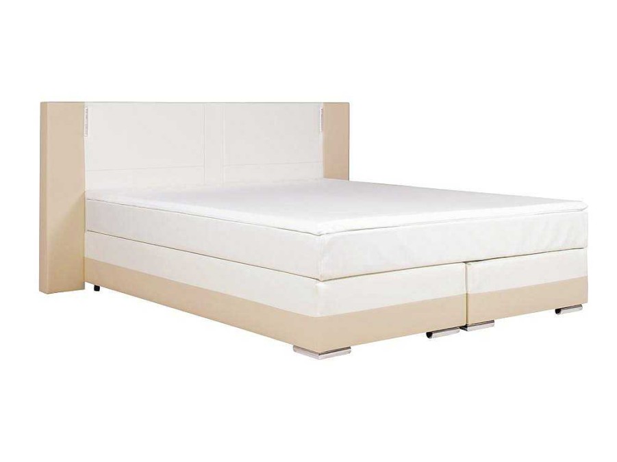 Ysmée Boxspringbed | Set Boxspring En Matras Met Hoofdeinde Met Leds + Lattenbodem + Matras + Dekmatras Asti Van Ysmee - 160 X 200 Cm - Kunstleer - Creme Wit