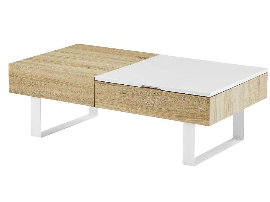 Vente-unique Salontafel | Salontafel Met Afneembaar Tafelblad En 1 Lade - Mdf En Staal - Naturel En Wit - Balun