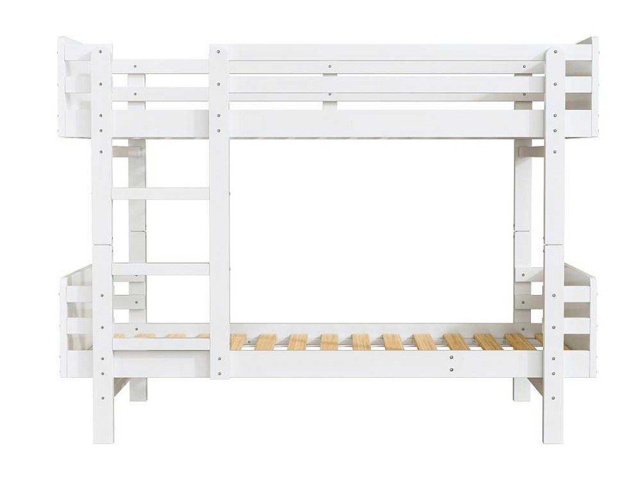 Vente-unique Kinderbed Stapelbed | Uitneembaar Stapelbed 2 X 90 X 190 Cm Met Ladder - Massief Hout - Wit