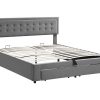 ModernLuxe Fluwelen Bed | Gewatteerd Opbergbed 160X200Cm In Fluweel Met Lade + Lattenbodem - Grijs (Zonder Matras)