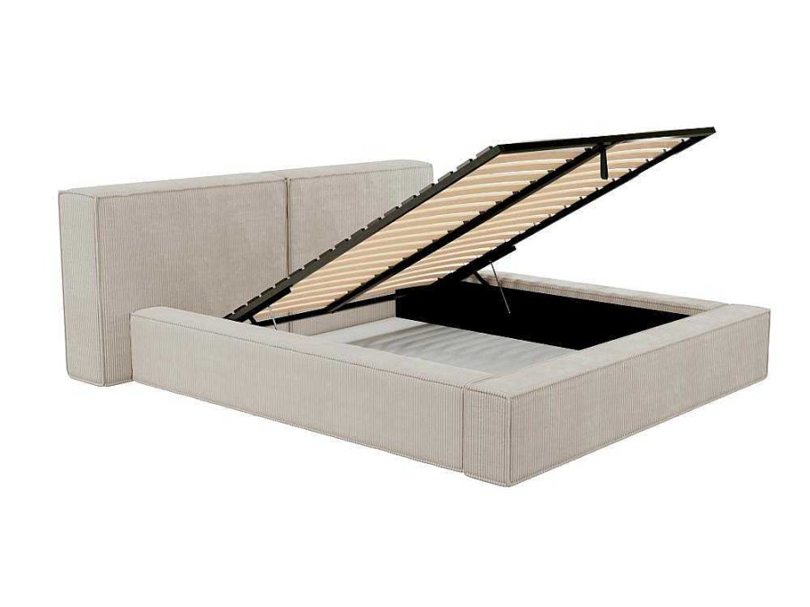 PASCAL MORABITO Fluwelen Bed | Bed Met Opbergruimte 160 X 200 Cm - Ribfluweel - Beige + Matras - Timano