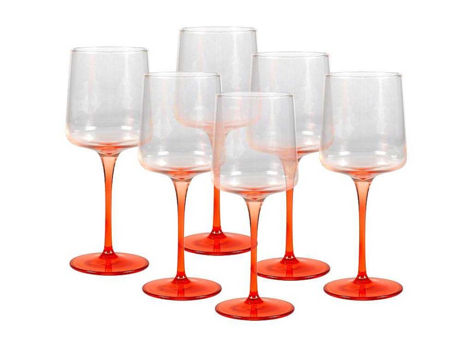 OZAIA Tafelservies | Set Van 6 Oranje Wijnglazen Op Voet 27 Cl - D. 9,5 X H.13Cm - Coraly