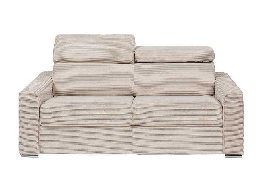 Vente-unique Speciale Modellen Zitbanken & Fauteuils | Express-Driezitsslaapbank Van Beige Ribfluweel - Bed Met Brede Latten 140 Cm - Matras 18 Cm - Vizir