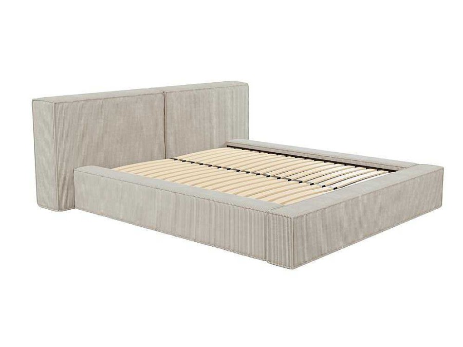 PASCAL MORABITO Tweepersoonsbed | Bed Met Opbergruimte 180 X 200 Cm - Ribfluweel - Beige + Matras - Timano