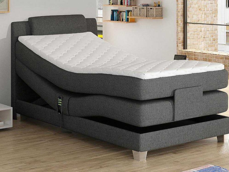 Palacio Elektrisch Relaxatiebed | Set Boxspring Hoofdbord + Elektrische Bedbodem + Matras + Topmatras Castel Van Palacio - 100X200Cm - Lichtgrijze Stof