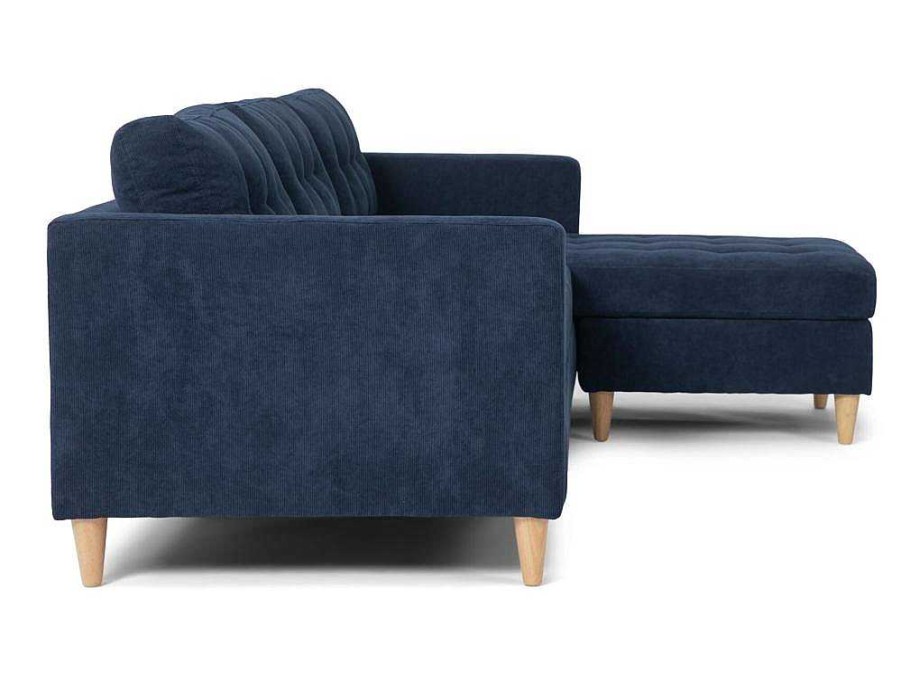 Vente-unique Modulair | Marino Bank, Chaise Longue Naar Rechts Of Links Gedraaid In Fluweel Blauw.