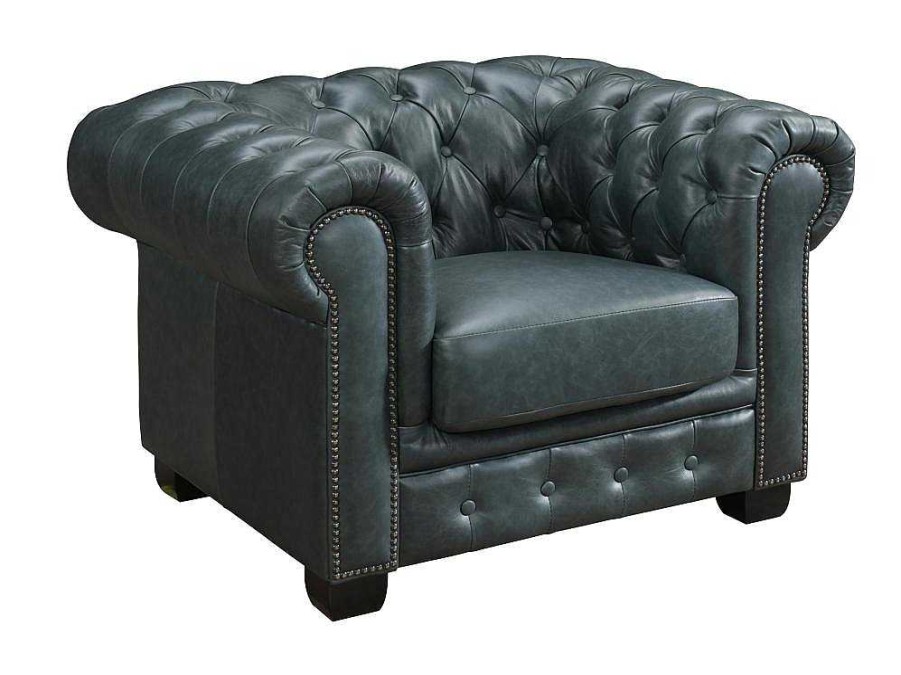 LINEA SOFA Fauteuil Leer | Chesterfield Fauteuil Brenton 100% Buffelleer - Spaans Groen