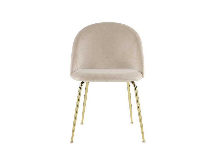 Vente-unique Stoel | Set Van 2 Stoelen Melbourne - Fluweel En Goudkleurig Metaal - Beige