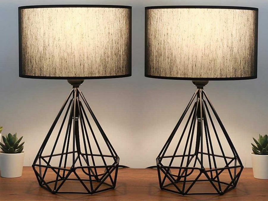 OZAIA Lamp | Set Van 2 Tafellampen Van Metaal Met Stoffen Kap - Zwart - H41 Cm - Anaia