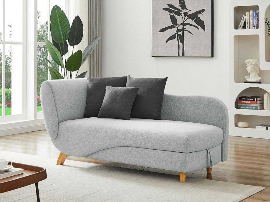 Vente-unique Chaise Longue | Slaapbank Van Lichtgrijze Stof Met Opbergruimte - Hoek Rechts - Penelope