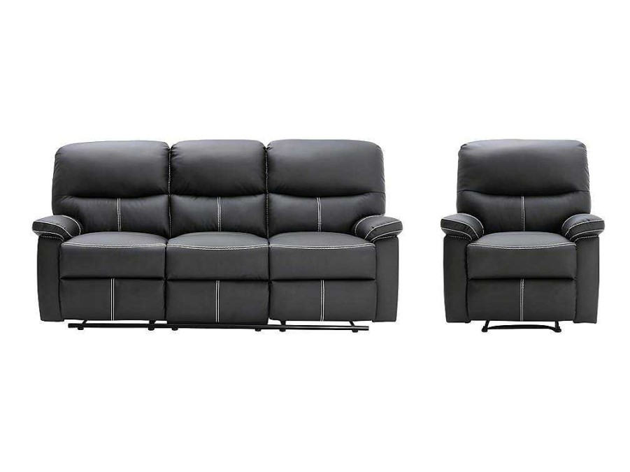 Vente-unique Set Zitbank + Fauteuil | Driezitsbank En Relaxfauteuil Canby - Kunstleer - Zwart