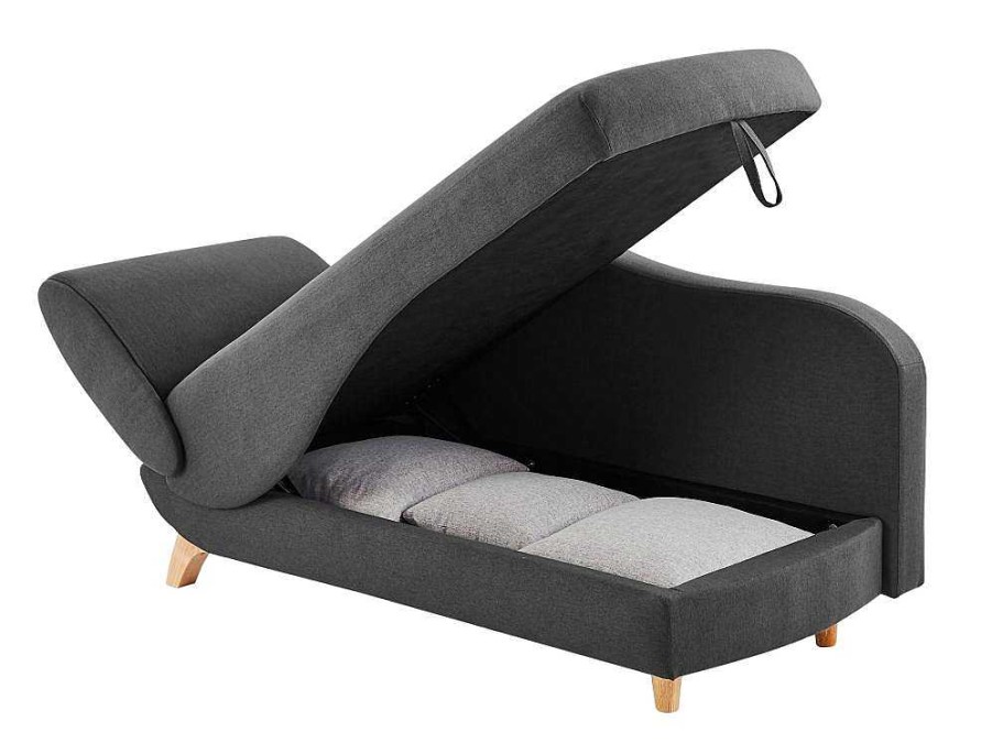 Vente-unique Chaise Longue | Slaapbank Van Antraciete Stof Met Opbergruimte - Hoek Rechts - Penelope