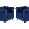 Vente-unique Fauteuil Stof | Set Van 2 Fauteuils Chesterfield - Fluweel - Konings Blauw