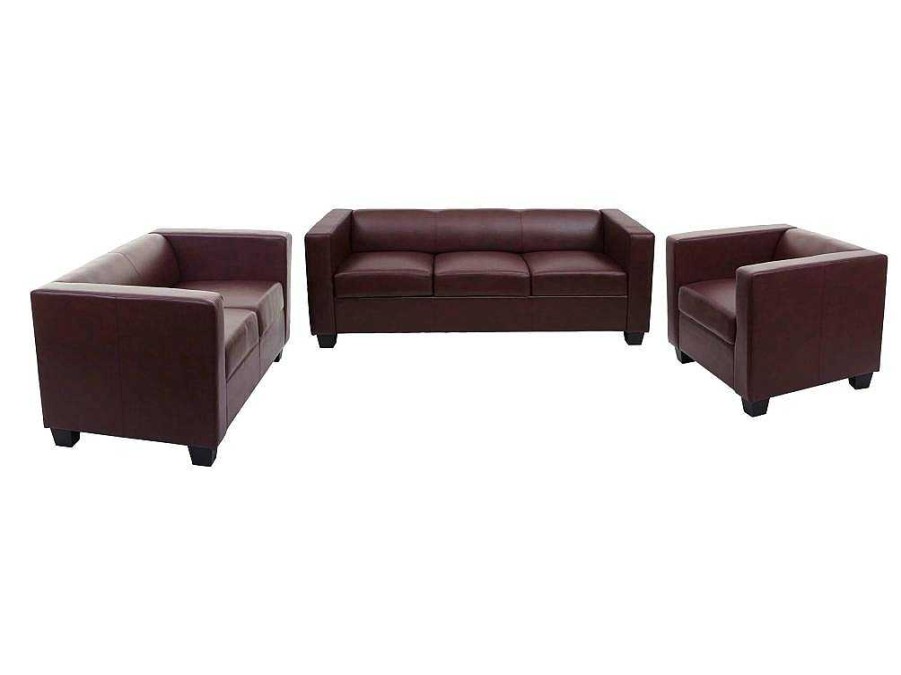 Vente-unique Set Zitbank + Fauteuil | 3-2-1 Bankstel Lille (3-Delig), Kunstleer, Roodbruin