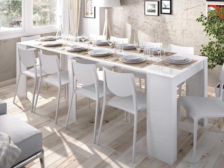 Vente-unique Eettafel | Uittrekbare Sidetabletafel Onega - 10 Personen - 4 Verlengstukken - Kleur: Wit