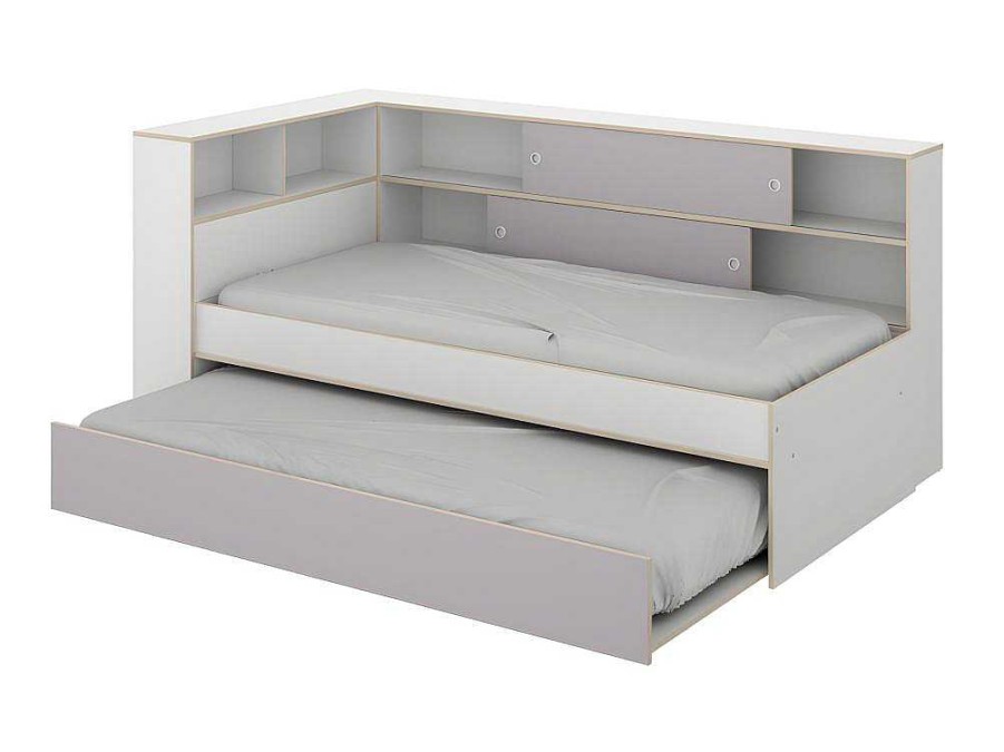 Vente-unique Bed Met Slaaplade | Nestbed Met Opbergruimte - 90 X 200 En 90 X 190 Cm - Wit En Grijs + Bedbodem - Losiana