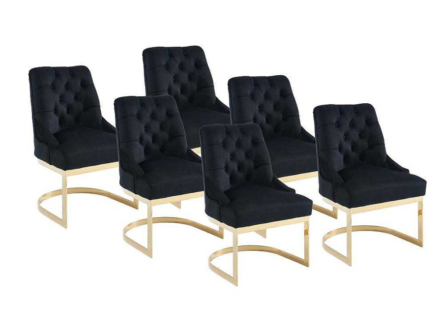 PASCAL MORABITO Stoel | Set Van 6 Stoelen Van Velours En Goudkleurig Roestvrij Staal - Zwart - Porilaso Van Pascal Morabito