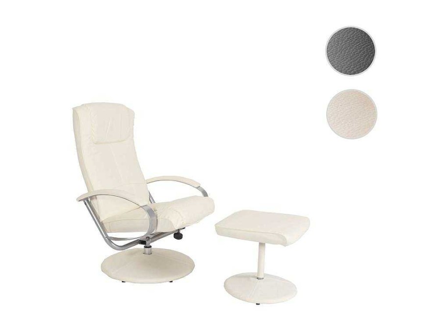 Vente-unique Fauteuil Kunstleer | Siena Relaxfauteuil Met Kruk, Creme-Wit