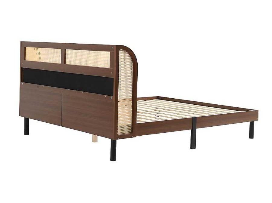 ModernLuxe Tweepersoonsbed | Tweepersoonsbed 160X200Cm - Met Kunstleer En Pvc Rotan Kussens - Met Houten Lattenbodem - Bruin