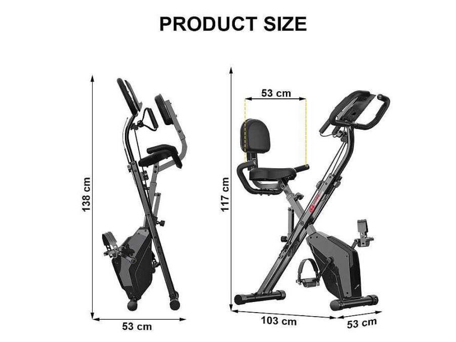 Vente-unique Fitness | 3 In 1 Opvouwbare Hometrainer, Magnetische X-Bike Ligfiets Fitness Bike Met 8-Level Verstelbare Weerstand Voor Home Gym Workout