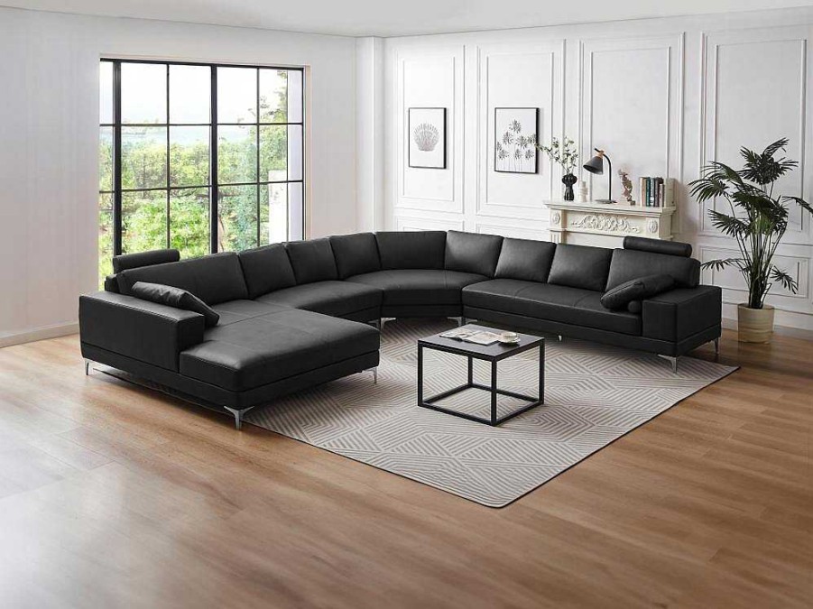 LINEA SOFA Xxl Hoekbank | Xxl Zevenzitsbank Hoogwaardig Leer Donatello Ii - Zwart - Hoek Links