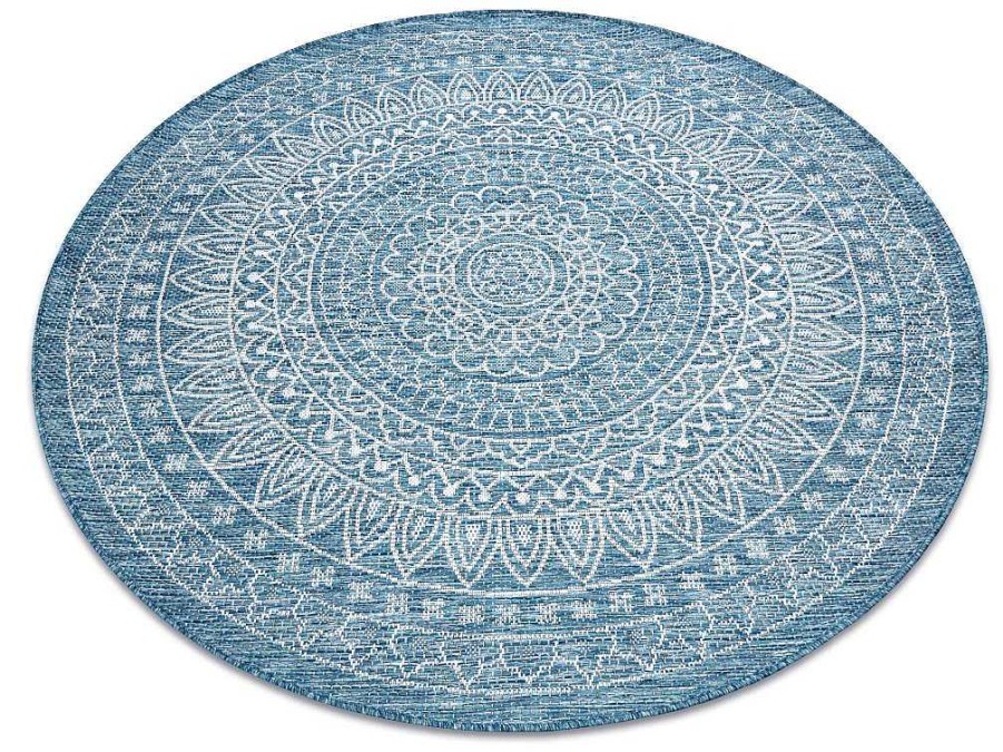 RugsX Tapijt Rond | Sisal Tapijt Sisal Loft 21207 Rosette Rond Boho Ivoor/Zilver/Blauw Cercle 120 Cm