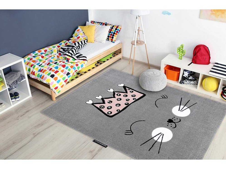 RugsX Kindervloerkleed | Tapijt Petit Cat Kat Poes Poesje Kroon Grijskleuring 120X170 Cm