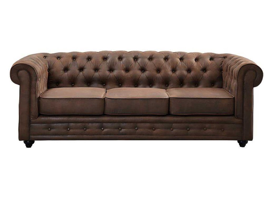 Vente-unique Set Zitbank + Fauteuil | Bankstel En Fauteuil Chesterfield Van Microvezel Met Vintage Look