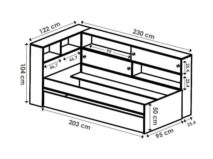 Vente-unique Bed Met Slaaplade | Uitschuifbed Met Slaaplade - 90 X 200 En 90 X 190 Cm - Wit En Grijs - Losiana