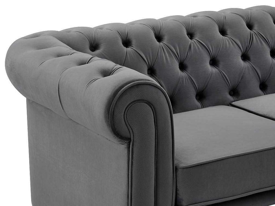 Vente-unique Tweezitsbank | Tweezitsbank Van Antracietkleurig Velours Chesterfield