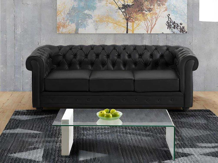 Vente-unique Set Zitbank + Fauteuil | Driezitsbank En Fauteuil Chesterfield Van Kunstleer - Wit