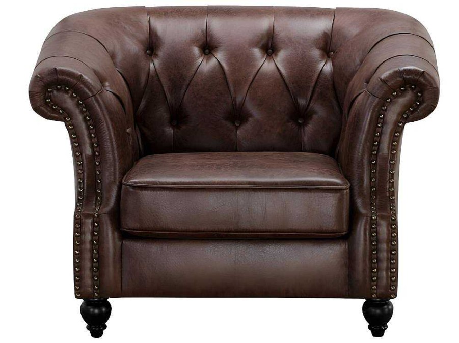 Vente-unique Fauteuil Stof | Chesterfield Fauteuil Aquitaine Van Microvezel Effect Lived-In Leer - Bruin