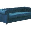 Vente-unique Chesterfield Zitbank | Driezitsbank Chesterfield Fluweel - Eend Blauw