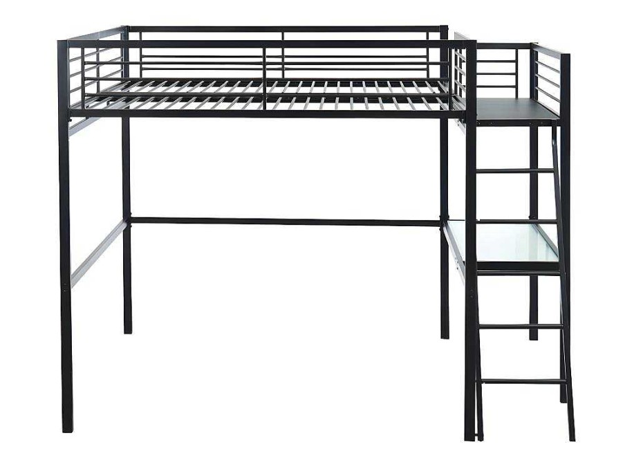 Vente-unique Kinderbed Hoogslaper | Hoogslaper Casual Ii - Bed 140 X 190 Cm - Bureau - Antraciet