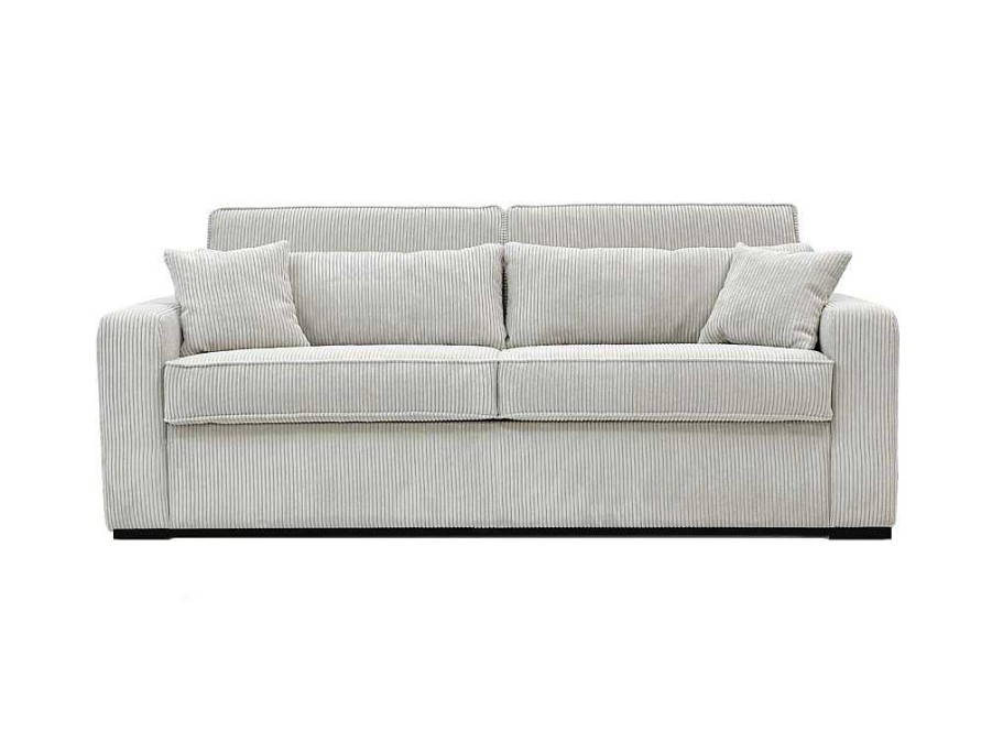 Vente-unique Slaapbank Met Matras | Express-Vierzitsslaapbank Van Beige Ribfluweel - Bed Met Brede Latten 160 Cm - Matras 14 Cm - Mondovi