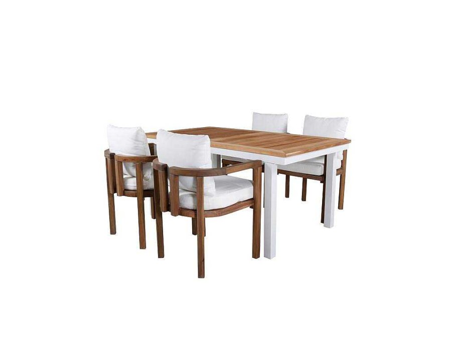 Vente-unique Loungeset | Panama Tuinmeubelset Tafel 90X152/210Cm En 4 Stoel Erica Naturel, Wit.