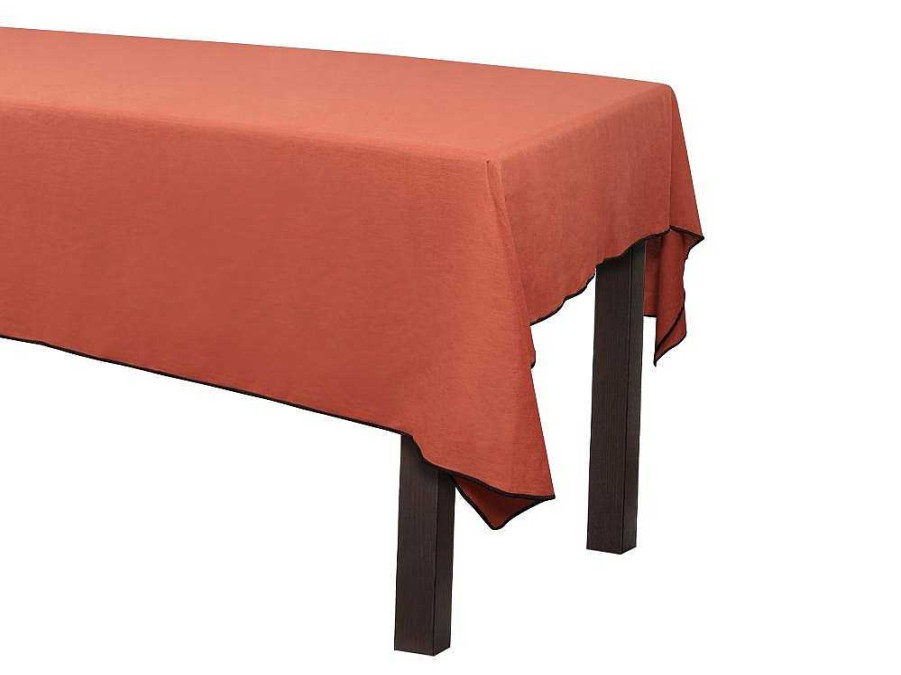 OZAIA Textiel Voor Eettafel | Tafellaken Van Katoen En Linnen Met Zwarte Rand - 170 X 170 Cm - Terracotta - Borina