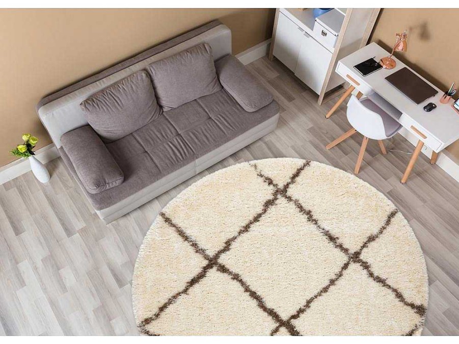 RugsX Tapijt Rond | Tapijt Fluffy 2373 Cirkel Shaggy Latwerk Room / Beige Cercle 160 Cm