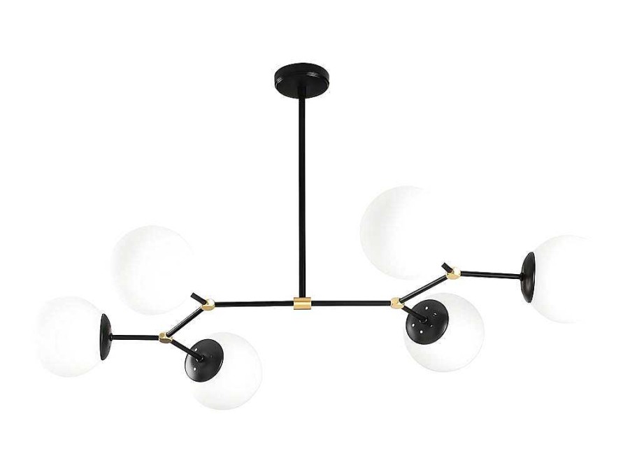 OZAIA Hanglamp | Metalen Plafondlamp Met 6 Bollen Damar - L. 100 X H. 52 Cm - Zwart En Goudkleurig