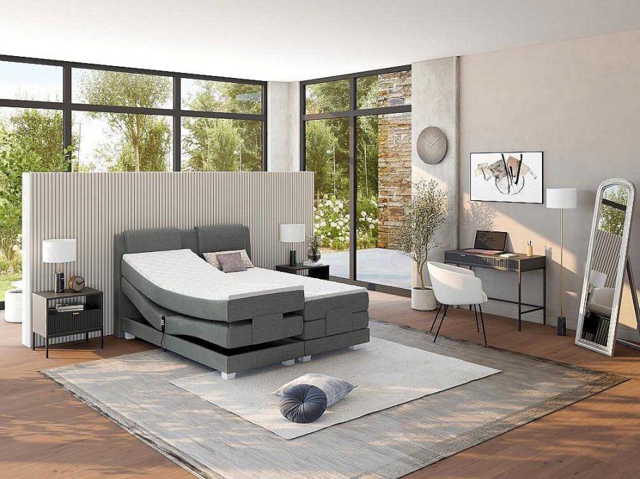 Palacio Elektrisch Relaxatiebed | Tweepersoons Boxspring Met Elektrische Bedbodem + Matras En Dekmatras Castel Palacio - 2X90X200Cm - Lichtgrijze Stof