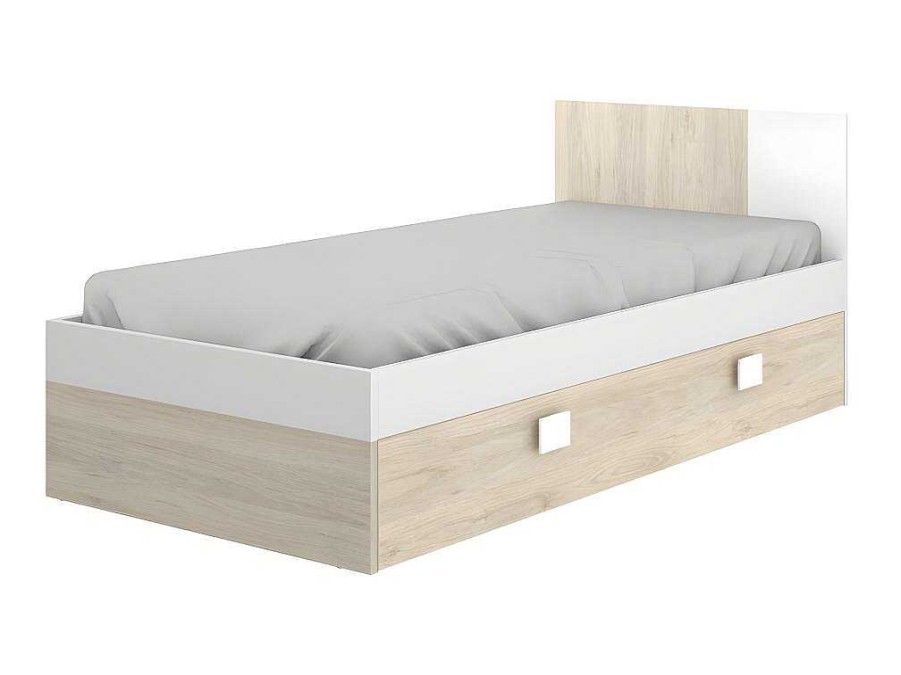 Vente-unique Bed Met Slaaplade | Onderschuifbed - 2 X 90 X 190 Cm - Kleuren: Eiken En Wit - Sonia