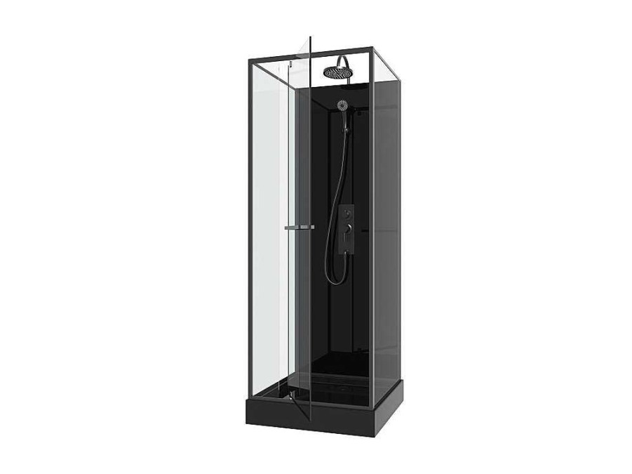 Shower & Design Douchecabine | Douchecabine Met Omkeerbare Plaatsingsrichting En Aanpasbare Hoogte - Zwart - L90 X B90 X H213/232 Cm - Damilu