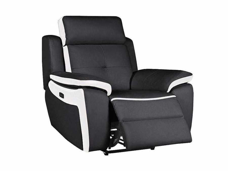 Vente-unique Relaxfauteuil | Elektrische Relaxfauteuil Van Leer Angelique - Zwart/ Wit