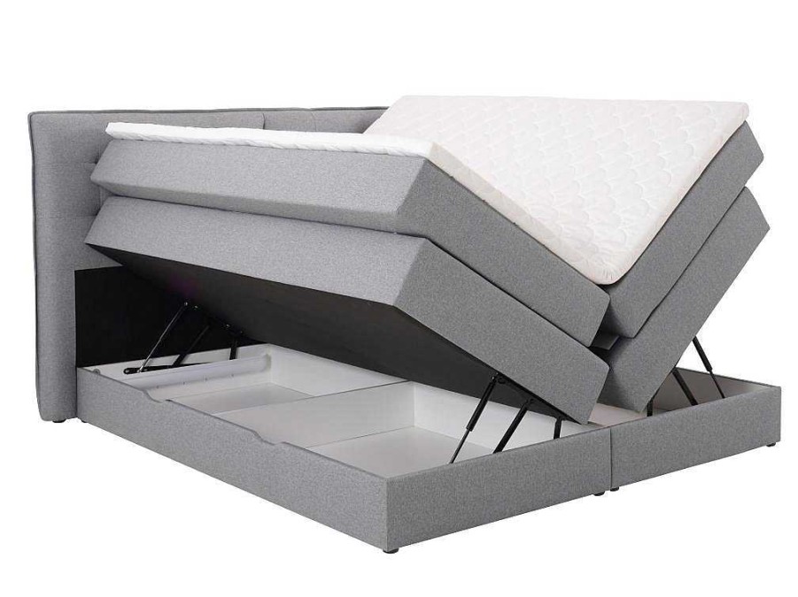 Palacio Boxspringbed | Set Boxspring Met Hoofdbord + Bedbodems Met Opbergruimte + Matras + Dekmatras - 180 X 200 Cm - Lichtgrijze Stof - Perama Van Palacio