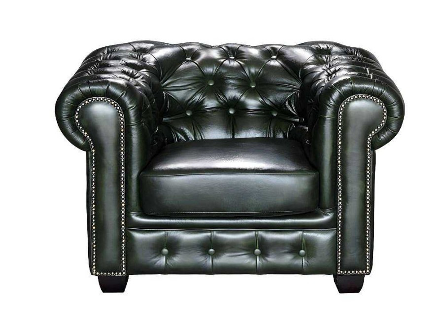 LINEA SOFA Fauteuil Leer | Fauteuil Chesterfield Brenton 100% Buffelleer - Empire Groen