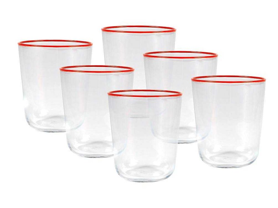 OZAIA Tafelservies | Set Van 6 Waterglazen Met Oranje Rand - 31,5 Cl - D. 8 X H. 9,5 Cm - Azuran